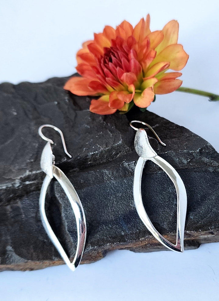 Sterling silver drop leaf earrings - LB Designs