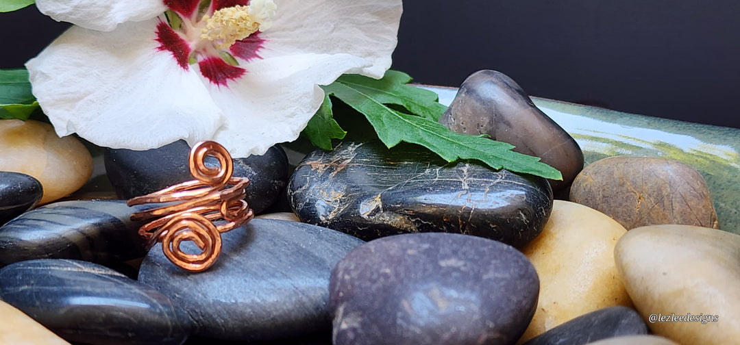 Spiral hammered copper ring