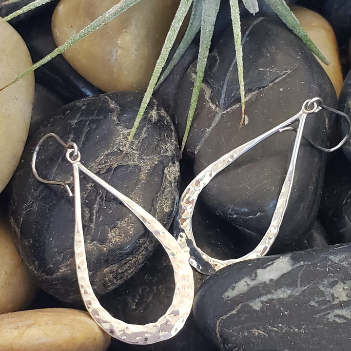 Silver hammered tear drop earrings - LB Designs
