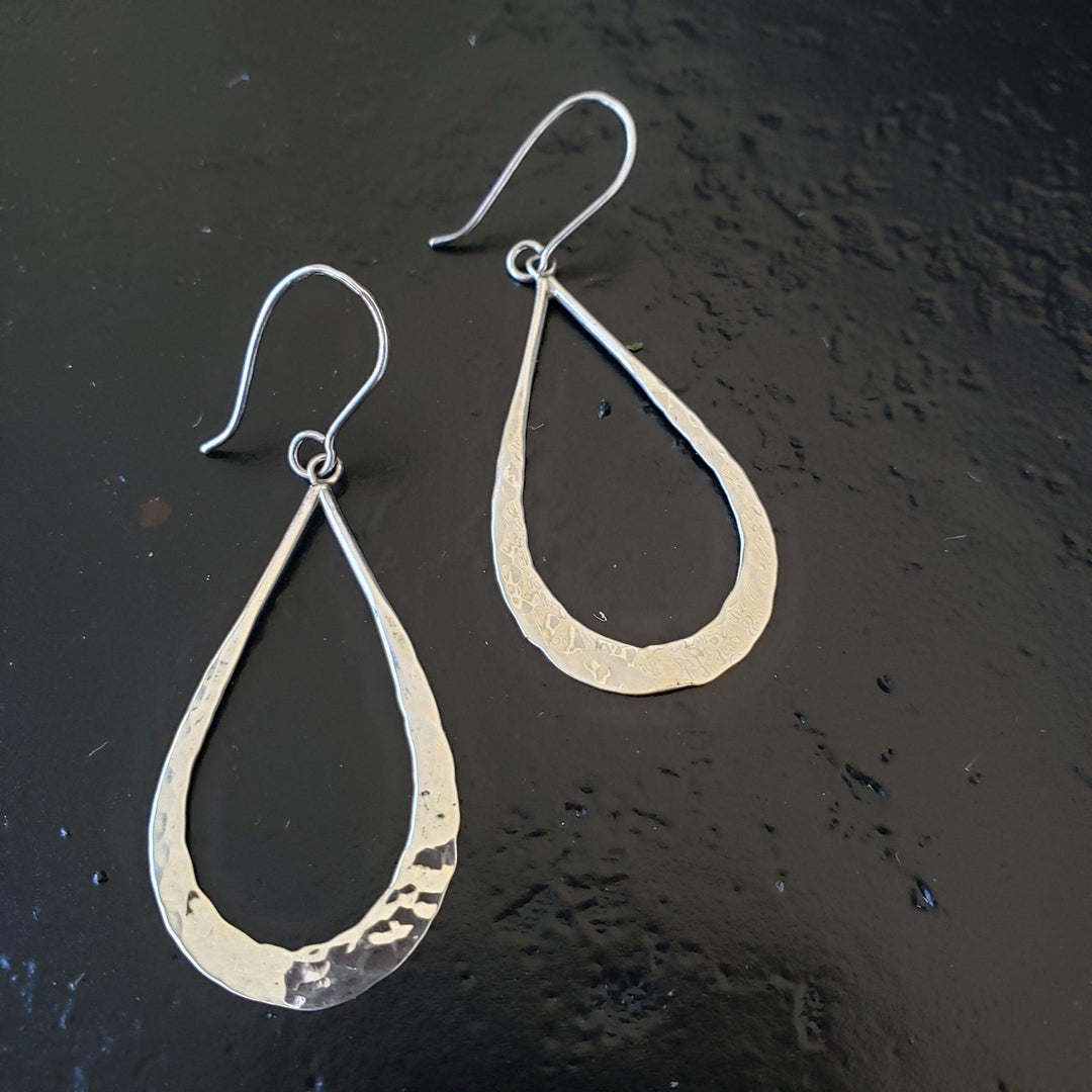Silver hammered tear drop earrings - LB Designs