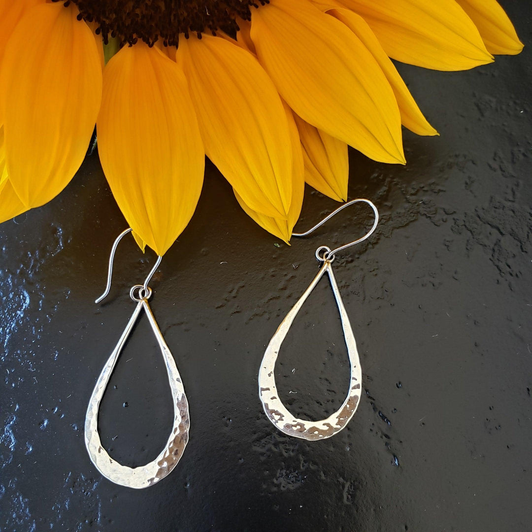 Silver hammered tear drop earrings - LB Designs
