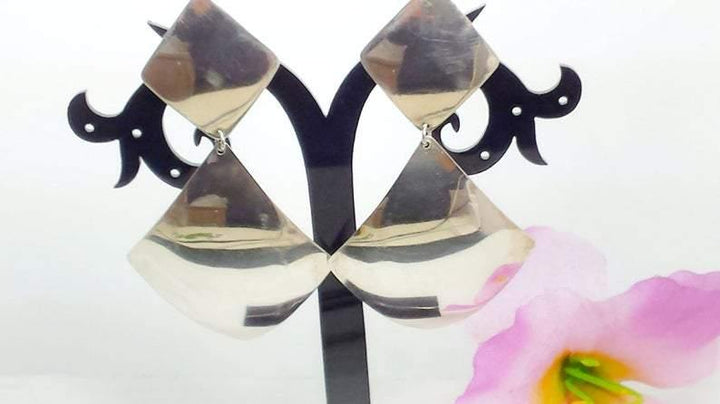 Sterling silver shimmering diamond shape earrings - LB Designs