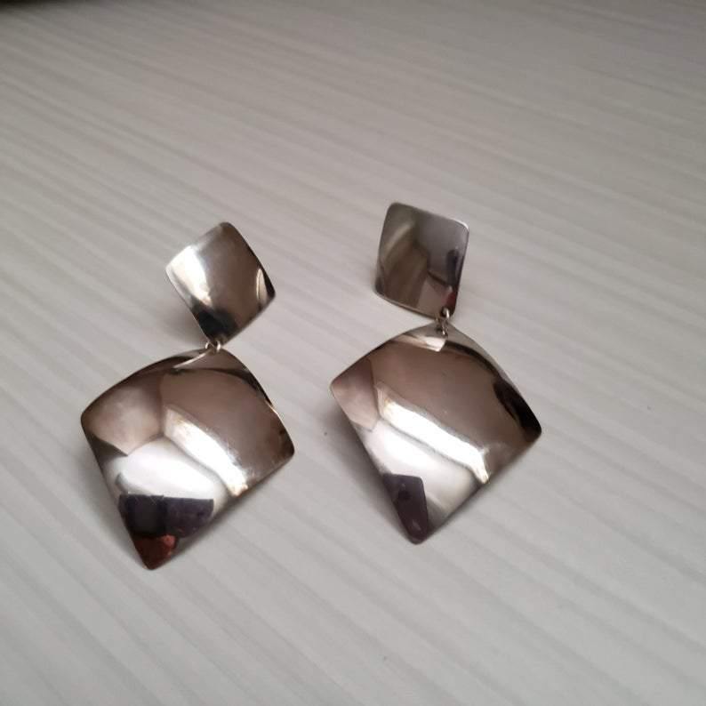 Sterling silver shimmering diamond shape earrings - LB Designs