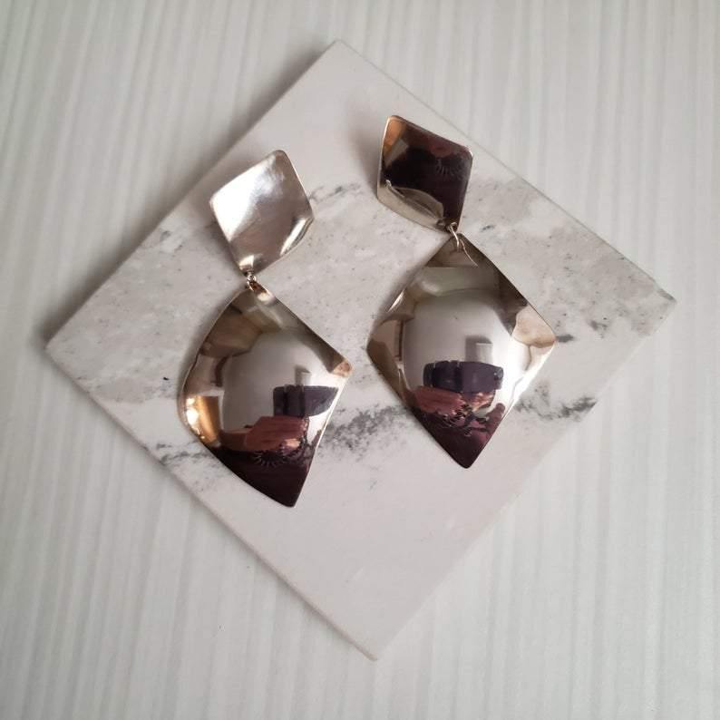 Sterling silver shimmering diamond shape earrings - LB Designs