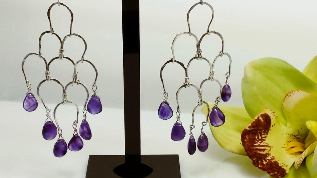 Silver and pear amethyst earrings - LB Designs