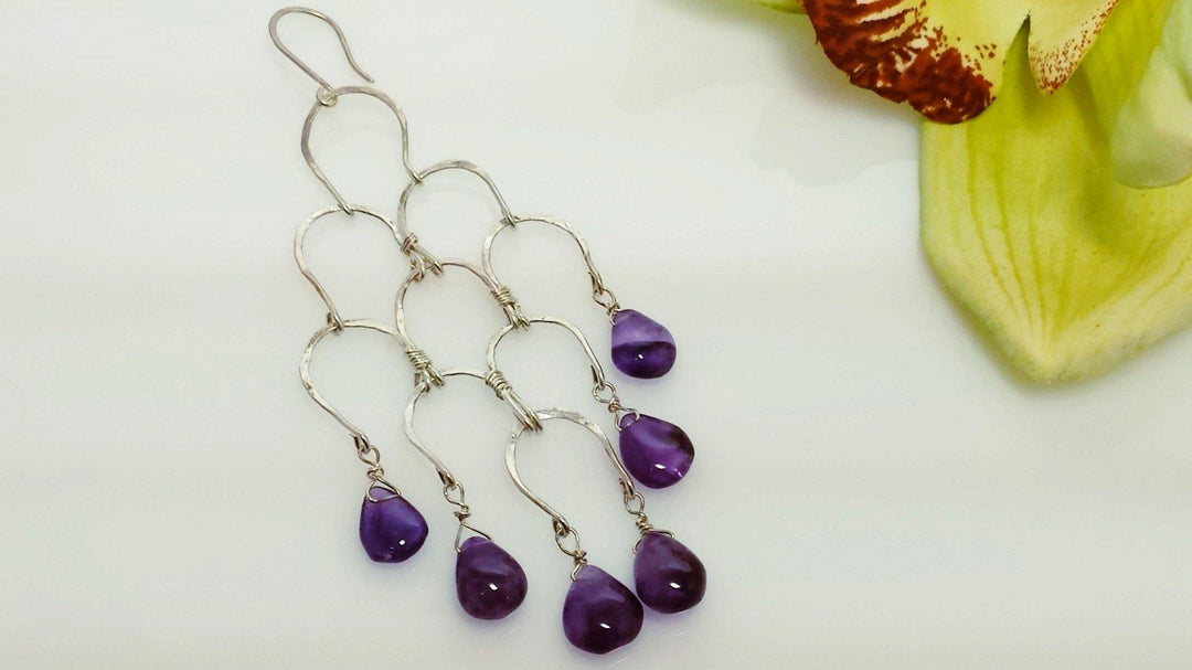Silver and pear amethyst earrings - LB Designs
