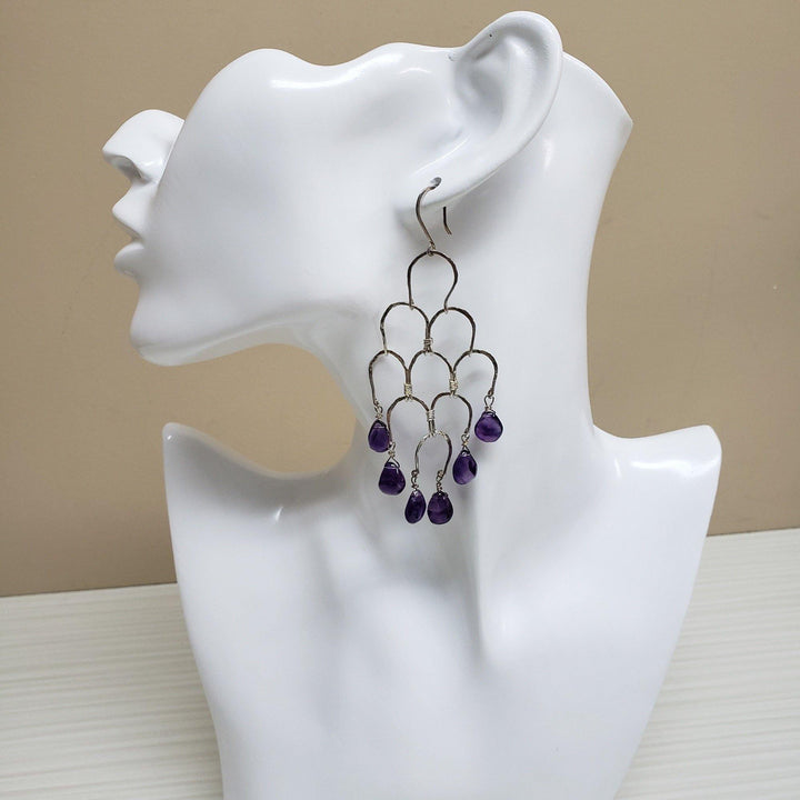 Silver and pear amethyst earrings - LB Designs