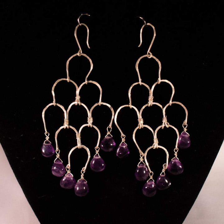 Silver and pear amethyst earrings - LB Designs