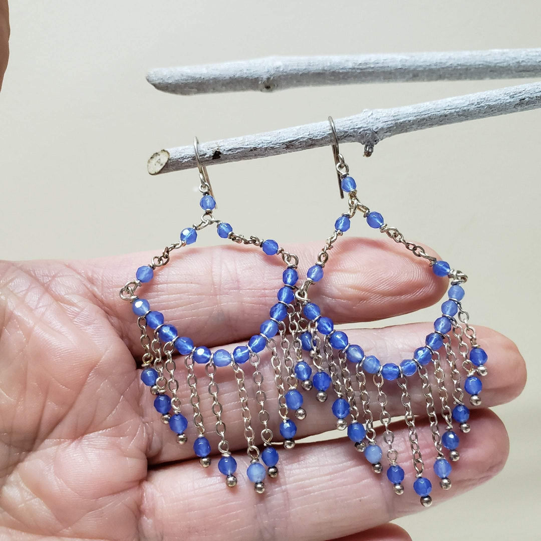 Blue chalcedony chandelier earrings - LB Designs