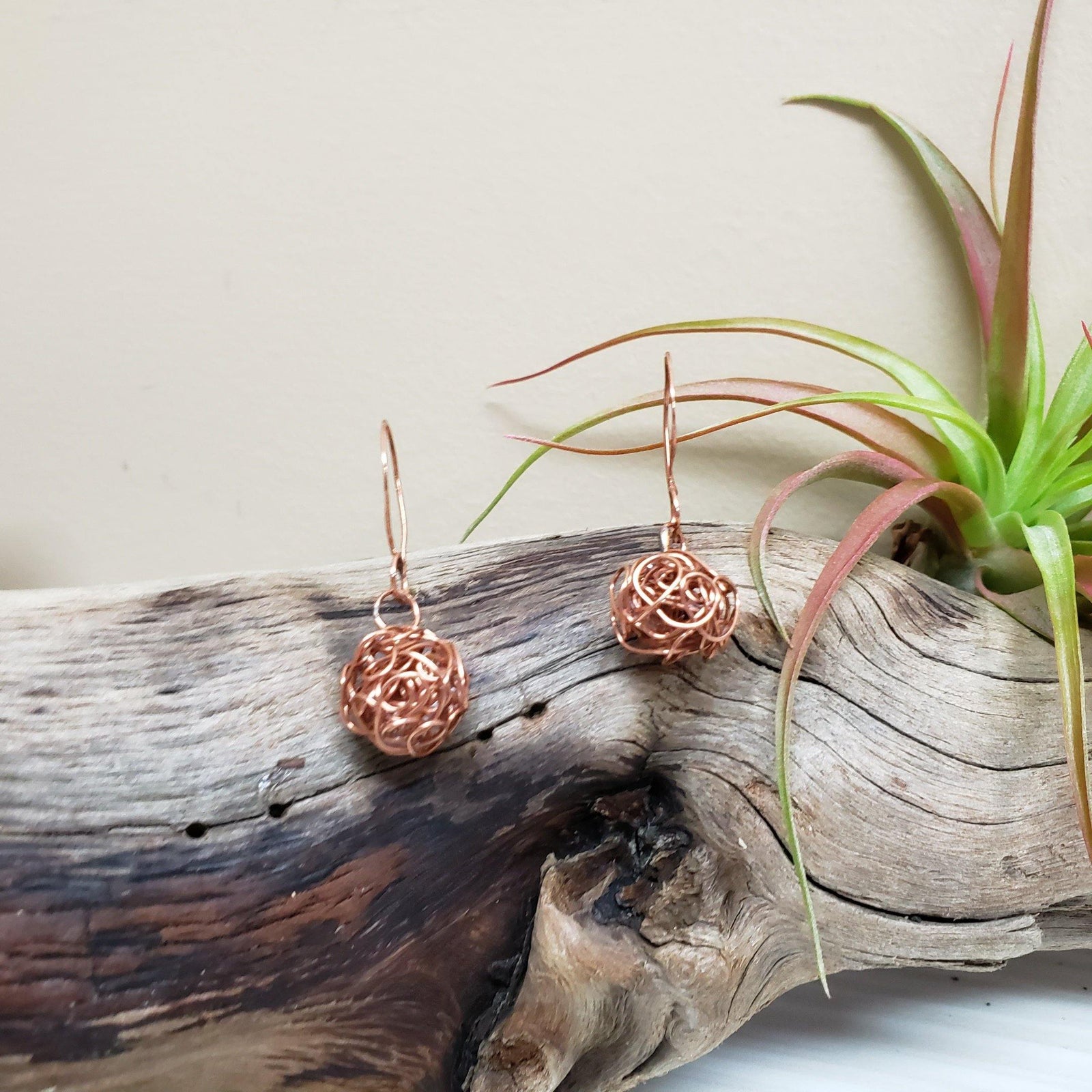 Copper squiggle ball earrings - LB Designs
