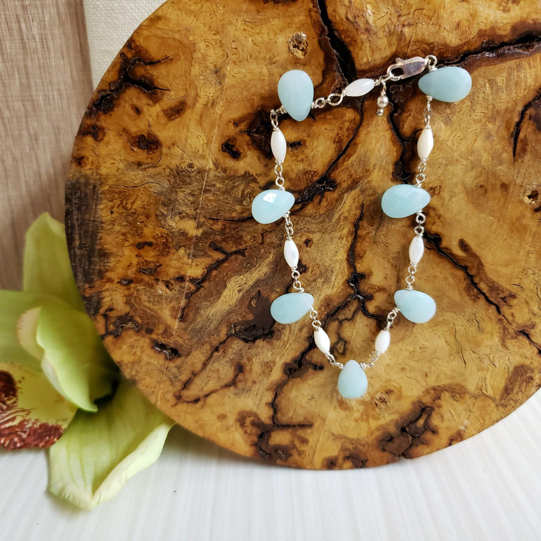 Blue chalcedony and silver bracelet - LB Designs