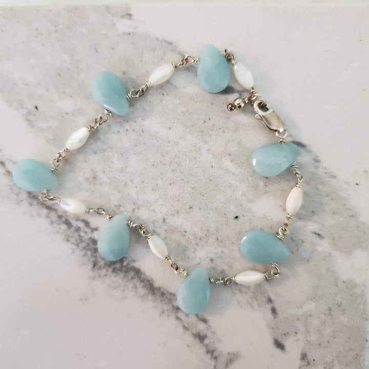 Blue chalcedony and silver bracelet - LB Designs
