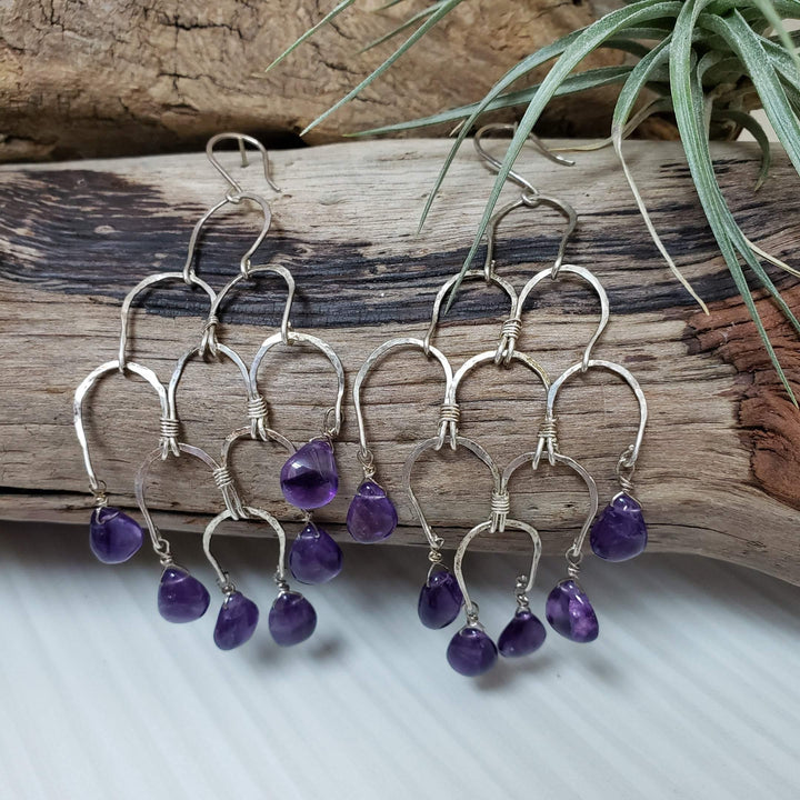 Silver and pear amethyst earrings - LB Designs