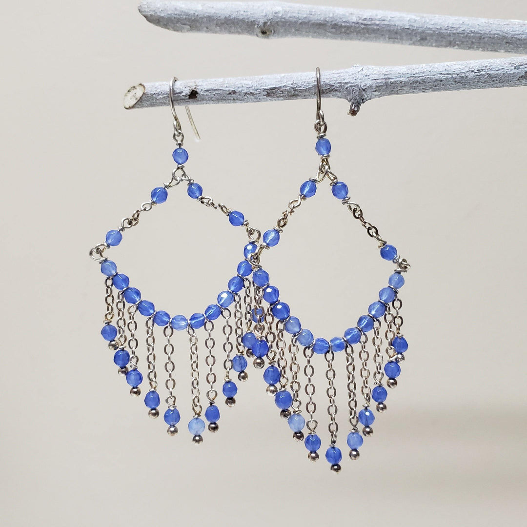 Blue chalcedony chandelier earrings - LB Designs