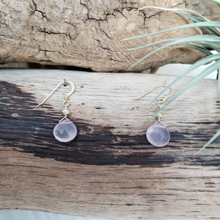 Dainty purple chalcedony earrings - LB Designs