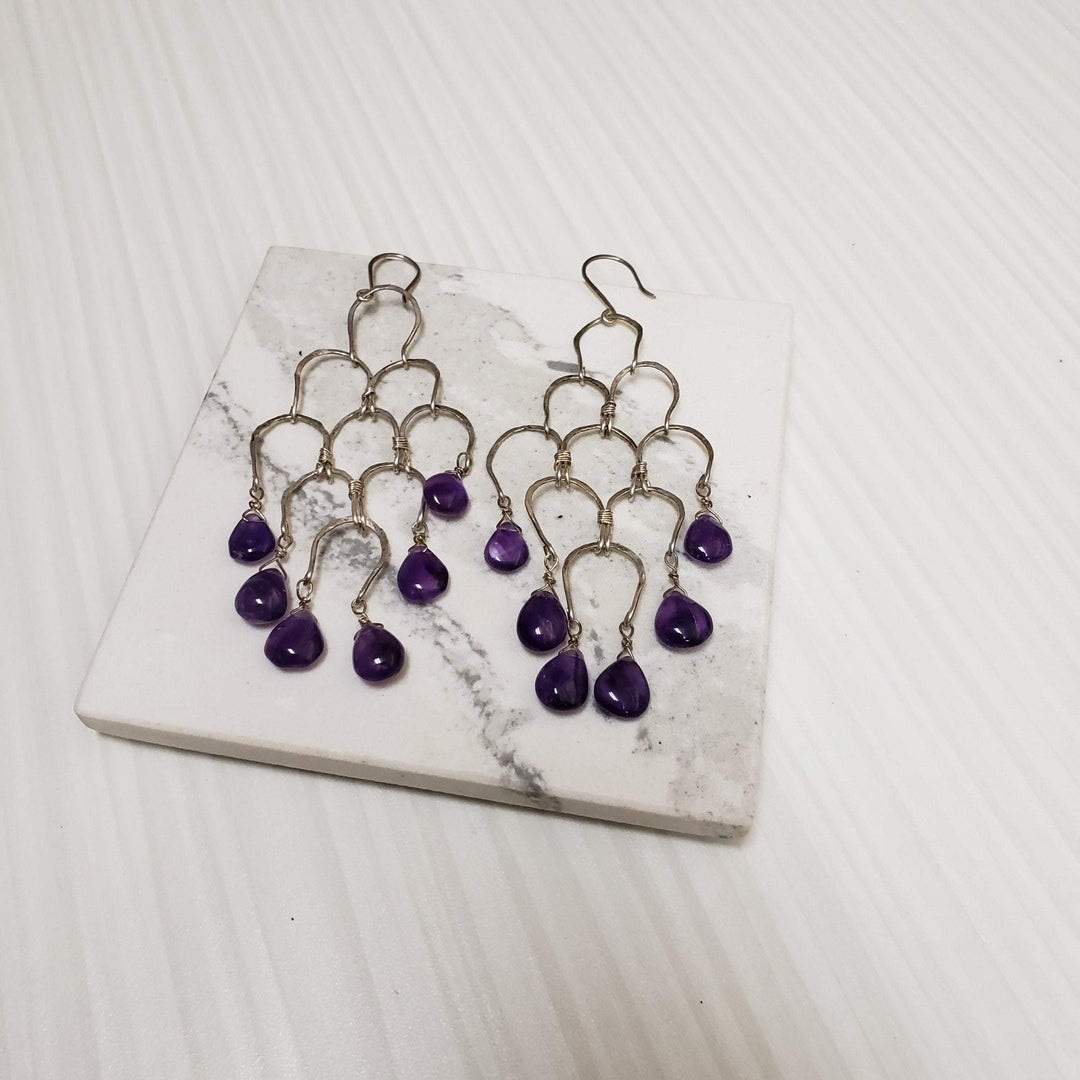 Silver and pear amethyst earrings - LB Designs