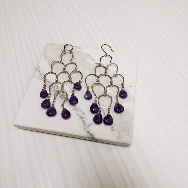 Silver and pear amethyst earrings - LB Designs