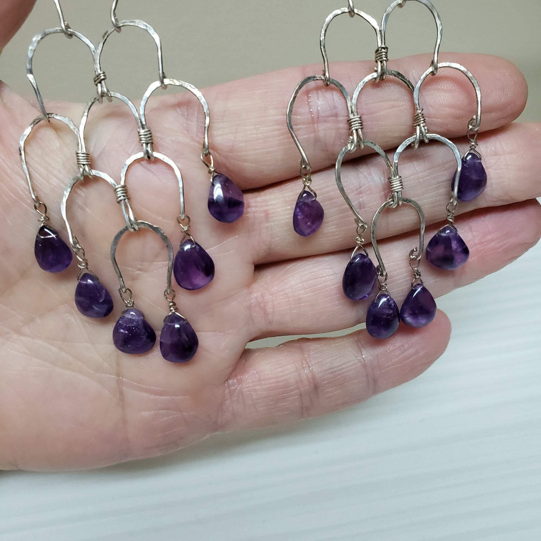 Silver and pear amethyst earrings - LB Designs